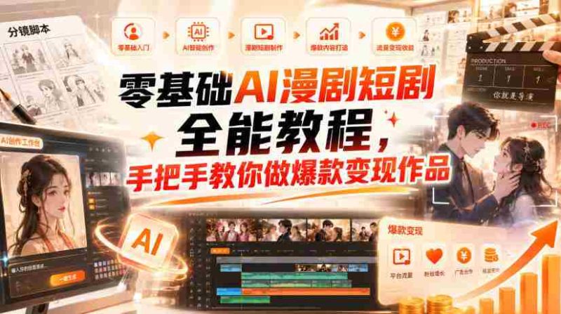 零基础AI漫剧短剧全能教程,从AI智能体搭建、文案脚本分镜、多平台AI生视频、剪映精修,覆盖全题材创作,手把手教你做爆款变现作品-一起发