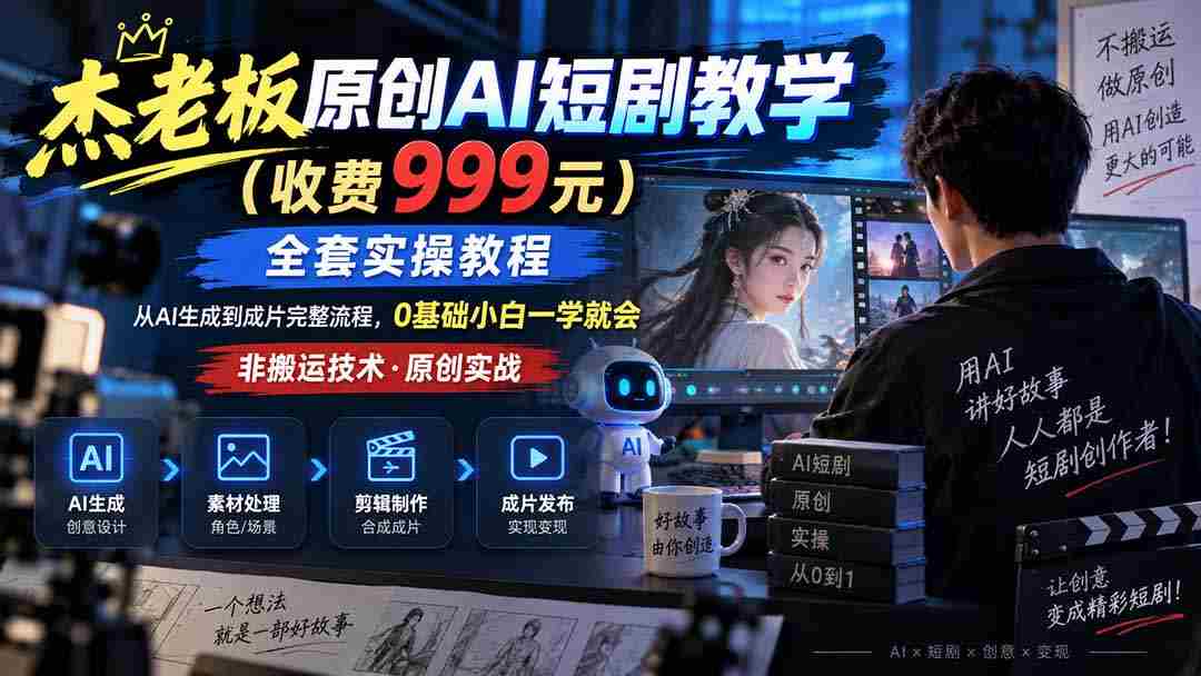 （20254期）杰老板原创AI短剧教学（收费999元），全套实操教程，0基础小白一学就会，非搬运技术-一起发