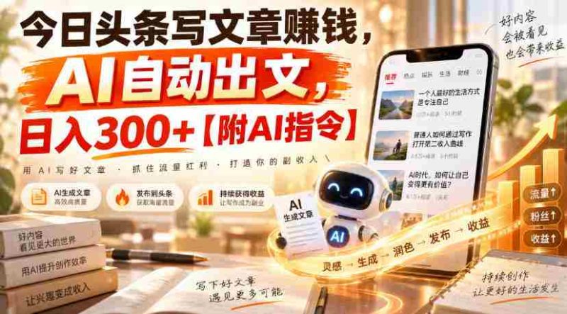 今日头条写文章賺钱,AI自动出文,日入300+【附AI指令】-一起发
