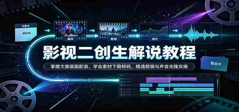 影视二创解说教程:掌握文案画面配音,学会素材下载转码,精通剪辑与声音克隆实操-一起发