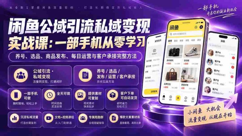 (20322期)闲鱼公域引流私域变现实战课:一部手机从零学习养号、选品、商品发布、每日运营与客户承接完整方法-一起发