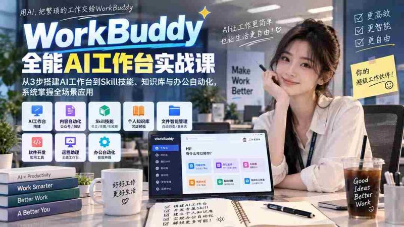 WorkBuddy全能AI工作台实战课:从3步搭建AI工作台到Skill技能、知识库与办公自动化,系统掌握全场景应用-一起发