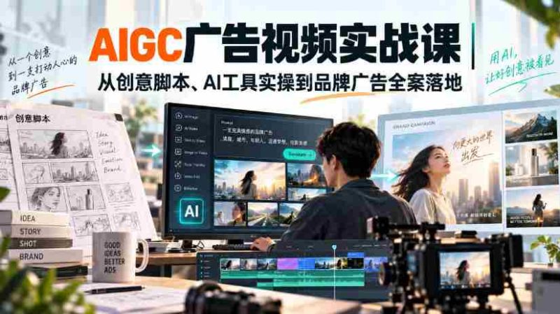 AIGC广告视频实战课|从创意脚本、AI工具实操到品牌广告全案落地-一起发