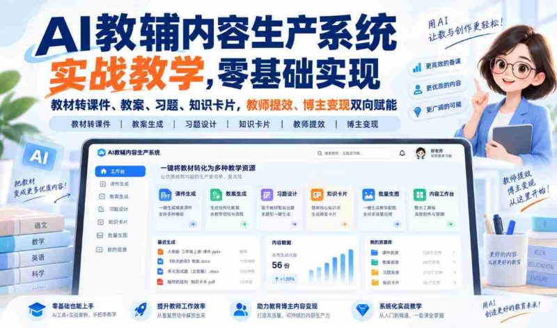人工智能辅助教材转化神器,从零开始打造课件、教案、习题与知识卡片,助力教师提升效率,博主实现盈利,双赢之道!-一起发
