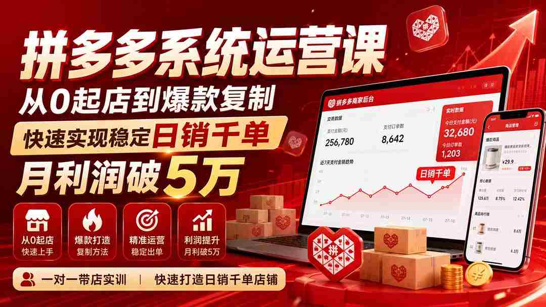 （20124期）拼多多系统运营课(更新8月)，从0起店到爆款复制，快速实现稳定日销千单，月利润破5万-一起发