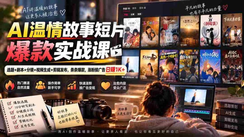 AI温情故事短片爆款实战课-更新|选题+剧本+分镜+视频生成+剪辑发布,条条爆款,涨粉接广告日赚1K+-一起发