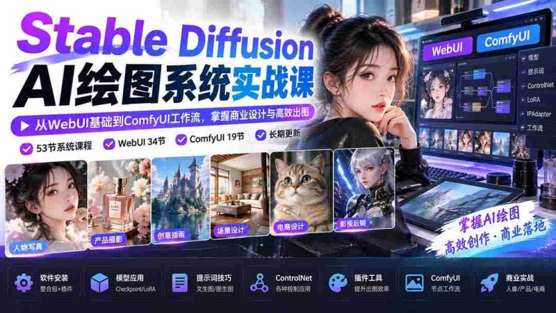 探索Stable Diffusion AI绘图奥秘:从WebUI入门到ComfyUI高效流程,商业设计技能轻松提升-一起发