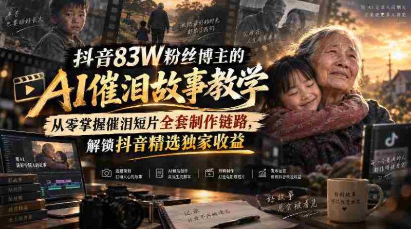 抖音83W粉丝博主的AI催泪故事教学,从零掌握催泪短片全套制作链路,解锁抖音精选独家收益-一起发
