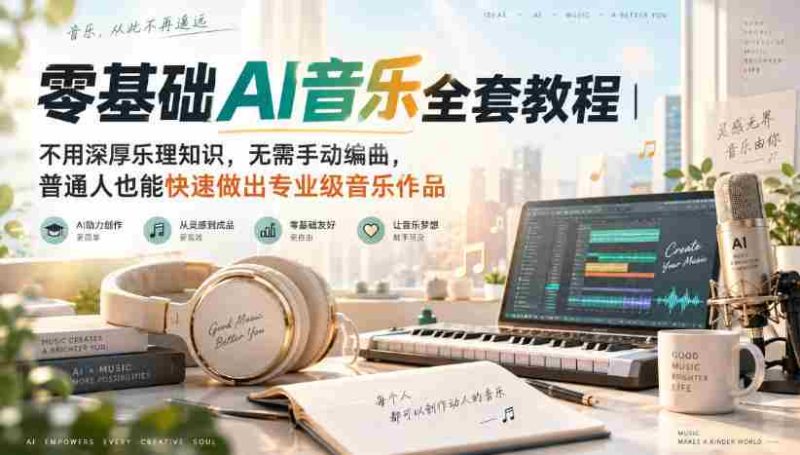 零基础AI音乐全套教程｜不用深厚乐理知识，无需手动编曲，普通人也能快速做出专业级音乐作品-一起发