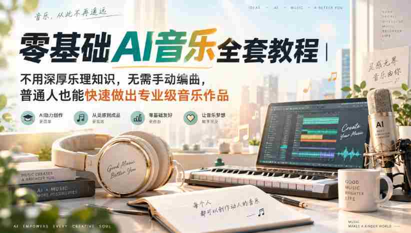 零基础AI音乐全套教程｜不用深厚乐理知识，无需手动编曲，普通人也能快速做出专业级音乐作品-一起发