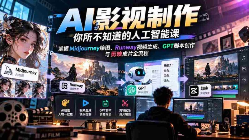 揭秘AI影视制作奥秘:深度学习Midjourney绘图、Runway视频制作、GPT脚本编写与剪映剪辑全攻略-一起发