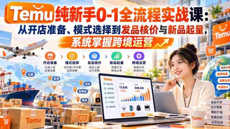 零基础直达】Temu实战教程：开店筹备、模式挑选、定价策略与新品推广，全面解锁跨境电商运营技巧-一起发