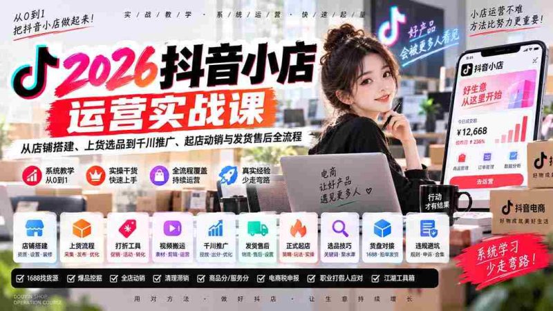 2026抖音小店运营实战课|从店铺搭建、上货选品到千川推广、起店动销与发货售后全流程-一起发