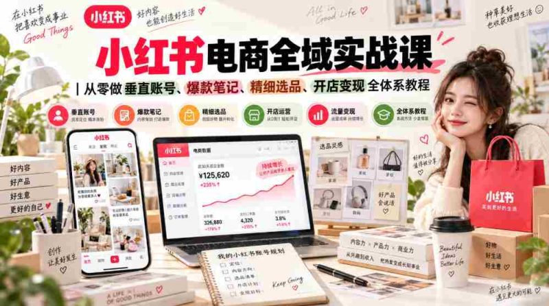 小红书电商全域实战课|从零做垂直账号、爆款笔记、精细选品、开店变现全体系教程-一起发
