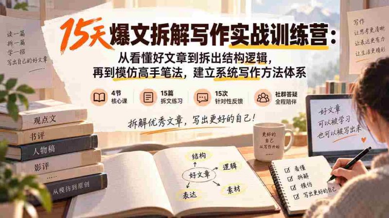 (20271期)15天爆文拆解写作实战训练营:从看懂好文章到拆出结构逻辑,再到模仿高手笔法,建立系统写作方法体系-一起发