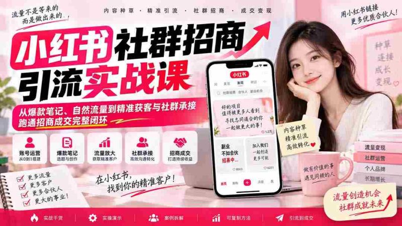 揭秘小红书社群营销全攻略:零水印课程带你玩转爆款笔记,实现自然引流与精准客户获取,打造招商成交闭环-一起发