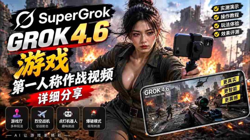 Grok 4.6 也能做游戏?第一人称作战视频实测|玩法详细讲解-一起发