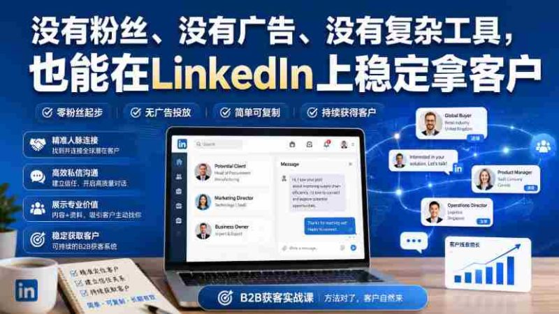 没有粉丝、没有广告、没有复杂工具,也能在LinkedIn上稳定拿客户【原创双语字幕】-一起发