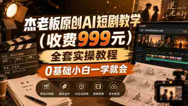 杰老板原创AI短剧教学（收费999元），全套实操教程，0基础小白一学就会，非搬运技术-一起发