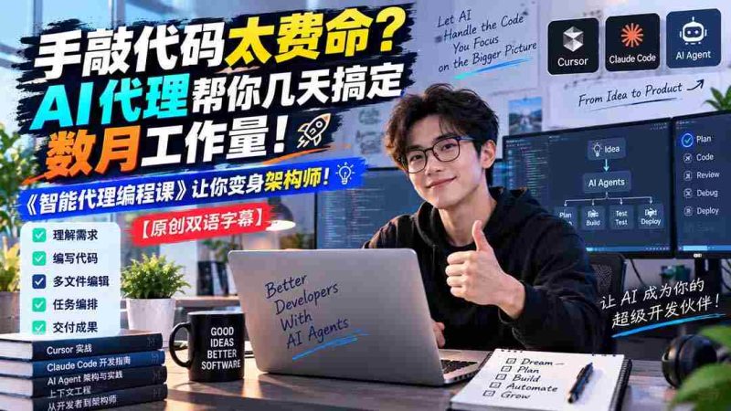(20286期)手敲代码太费命?AI 代理帮你几天搞定数月工作量!《智能代理编程课》让你变身架构师-一起发
