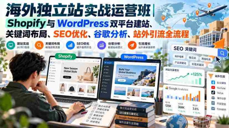 海外独立站实战运营班|Shopify与WordPress双平台建站、关键词布局、SEO优化、谷歌分析、站外引流全流程-一起发