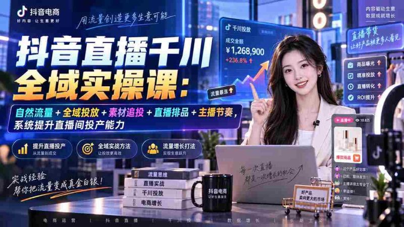 (20339期)抖音直播千川全域实操课:自然流量+全域投放+素材追投+直播排品+主播节奏,系统提升直播间投产能力-一起发