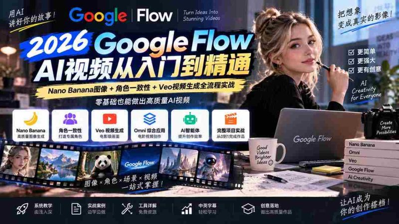探索Google Flow AI视频制作:深度解析Nano Banana图像、角色一致性及Veo视频生成技巧,中英字幕全程指导-一起发