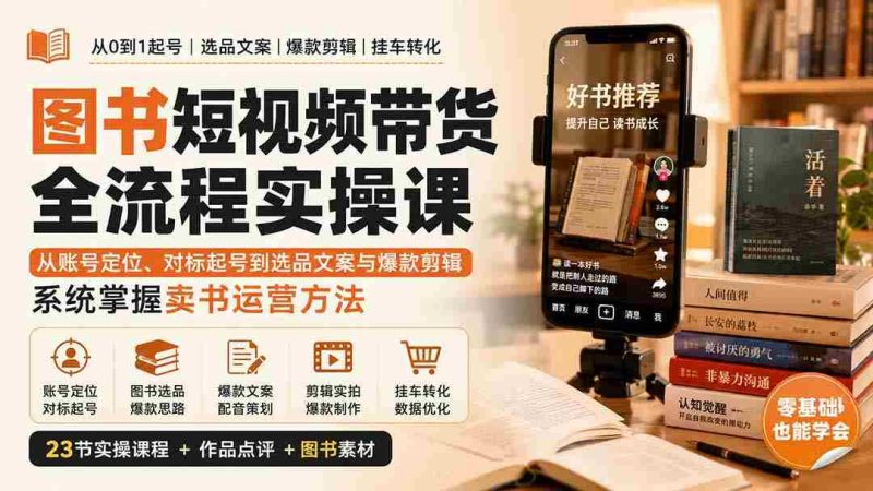 (20239期)图书短视频带货全流程实操课:从账号定位、对标起号到选品文案与爆款剪辑,系统掌握卖书运营方法-一起发