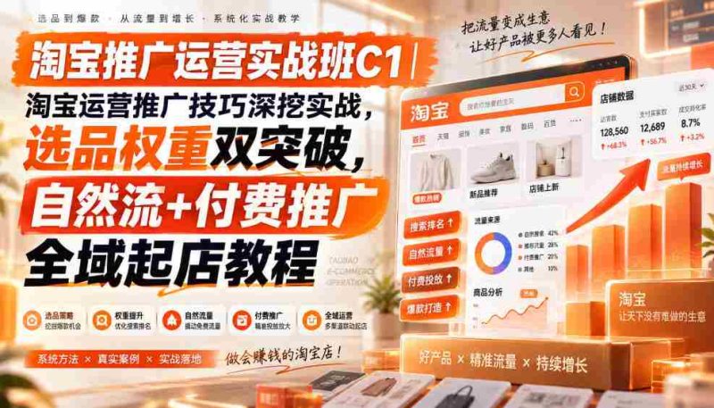 淘宝推广运营实战班C1|淘宝运营推广技巧深挖实战,选品权重双突破,自然流+付费推广全域起店教程-一起发