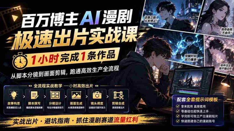 (20173期)百万博主AI漫剧极速出片实战课:1小时产出条作品,从脚本分镜到画面剪辑,跑通高效生产全流程-一起发