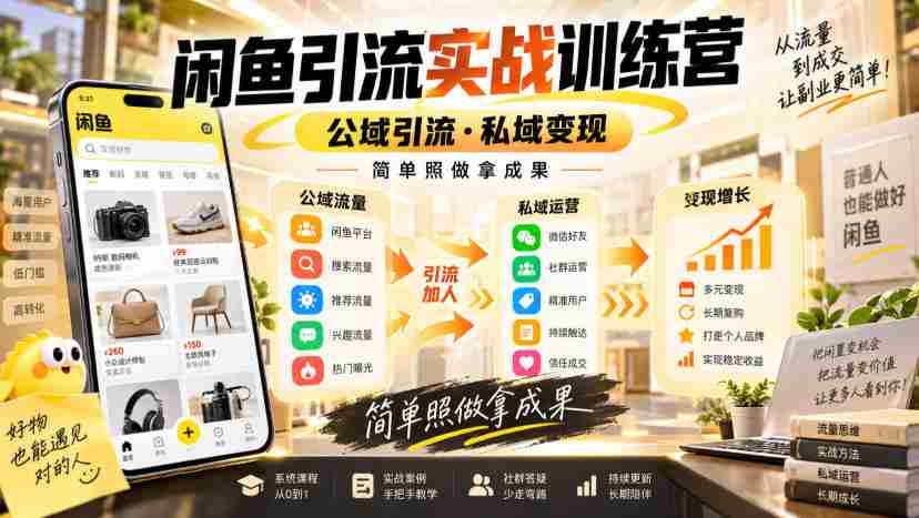 闲鱼引流实战训练营，公域引流·私域变现，简单照做拿成果-一起发