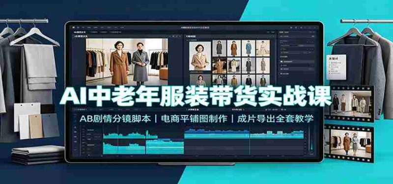 AI中老年服装带货实战课:AB剧情分镜脚本,电商平铺图制作,成片导出全套教学-一起发