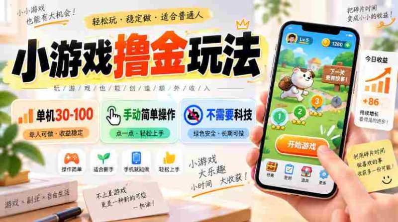 小游戏撸金玩法,单机30-100,手动简单操作,不需要科技-一起发