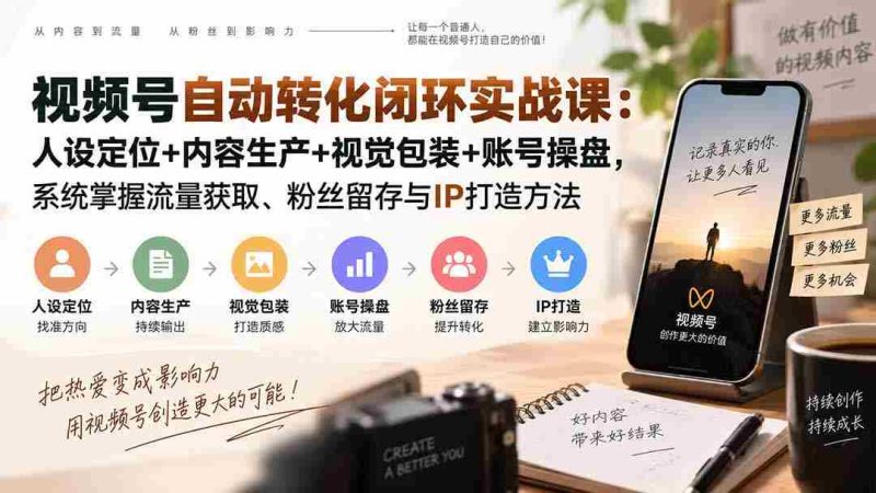 (20327期)视频号自动转化闭环实战课:人设定位+内容生产+视觉包装+账号操盘,系统掌握流量获取、粉丝留存与IP打造方法-一起发