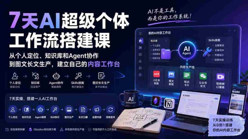 (20190期)7天AI超级个体工作流搭建课:从个人定位、知识库和Agent协作到图文长文生产,建立自己的内容工作台-一起发