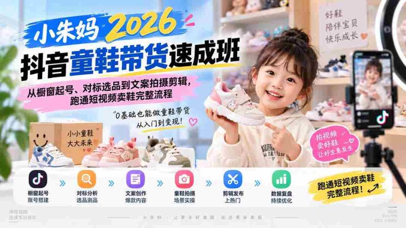 (20267期)小朱妈2026抖音童鞋带货速成班:从橱窗起号、对标选品到文案拍摄剪辑,跑通短视频卖鞋完整流程-一起发