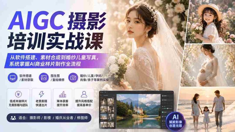 (20161期)AIGC摄影培训实战课:从软件搭建、素材合成到婚纱儿童写真,系统掌握AI商业样片制作全流程-一起发