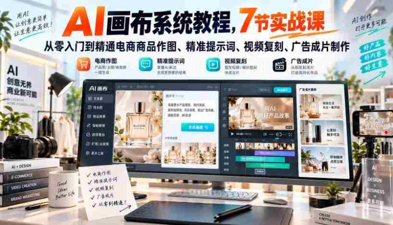 揭秘AI绘图神器:7堂实战课程,助你从新手蜕变为电商美图大师!掌握精准关键词、视频复制、广告片制作技巧-一起发