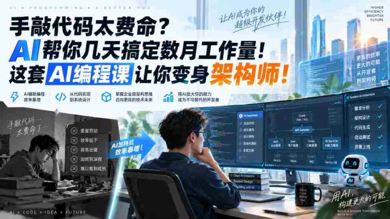 手敲代码太费命?AI帮你几天搞定数月工作量!这套AI编程课让你变身架构师!【原创双语字幕】-一起发