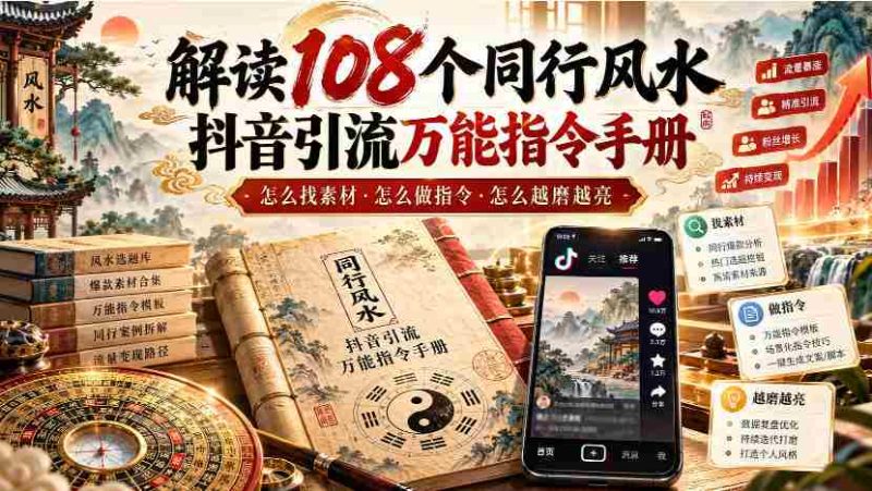 揭秘108招抖音风水引流秘籍:素材搜集攻略、指令制作技巧,让你的内容光芒四射【手册-一起发