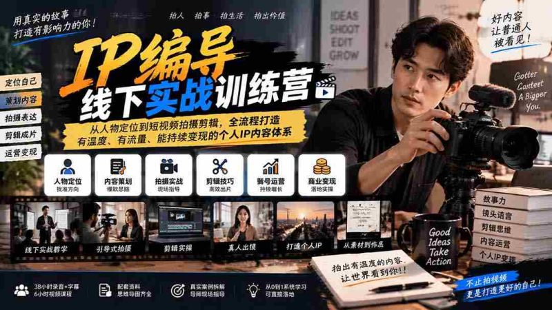 全新IP编导实战班:全方位升级,从角色塑造到短视频制作,构建温暖、热门、盈利的个人品牌内容生态-一起发