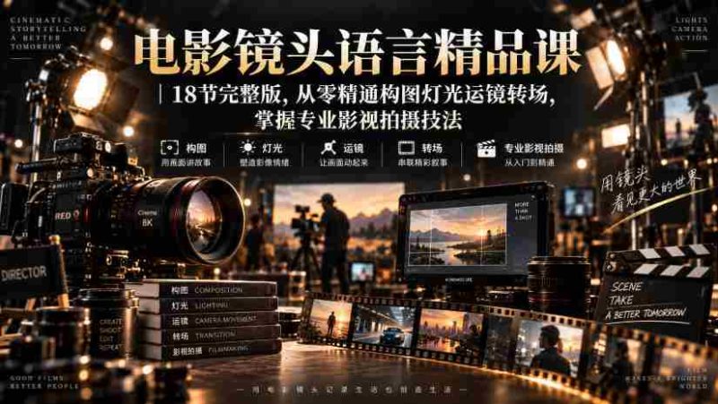 电影镜头语言精品课|18节完整版,从零精通构图灯光运镜转场,掌握专业影视拍摄技法-一起发