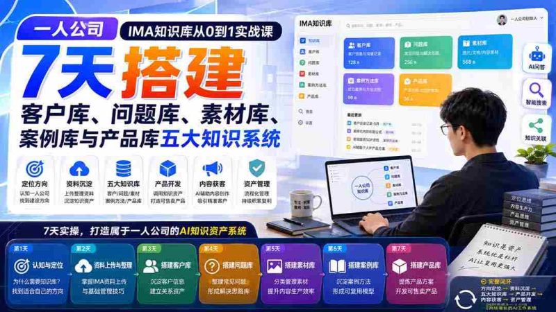 (20191期)一人公司IMA知识库从0到1实战课:7天搭建客户库、问题库、素材库、案例库与产品库五大知识系统-一起发