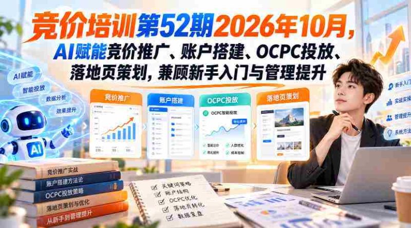 2026年10月第52期无水印竞价培训:AI助力,全面掌握推广、账户构建、OCPC投放与落地页设计,新手进阶与高手提升两不误-一起发