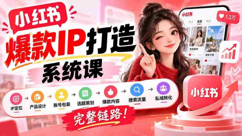 【无水印】小红书爆款IP打造课:IP定位→产品设计→账号包装→选题策划→爆款内容→搜索流量→私域转化,完整链路-一起发