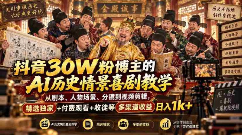 揭秘抖音红人AI历史剧创作全流程:剧本构思、角色搭建、镜头设计至剪辑技巧,独家分享+付费观看+学徒招募,日赚千元轻松实现-一起发