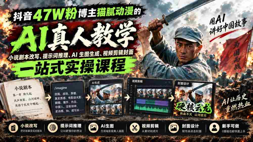 揭秘抖音47万粉丝达人猫腻动漫：AI真人漫剧制作全攻略，从剧本改写到视频剪辑，一网打尽！-一起发