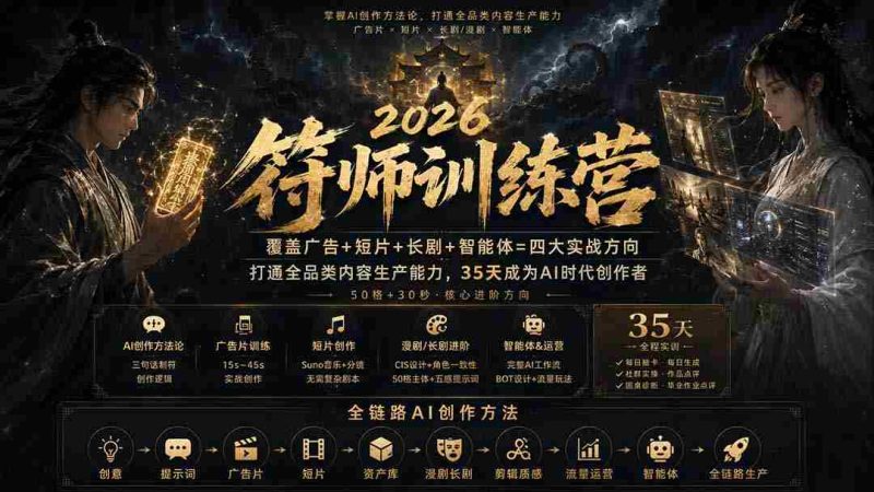 (20186期)符师训练营-35天成为AI时代创作者,广告+短片+长剧+智能体四大实战方向,掌握从创意到上线的完整工作流-一起发