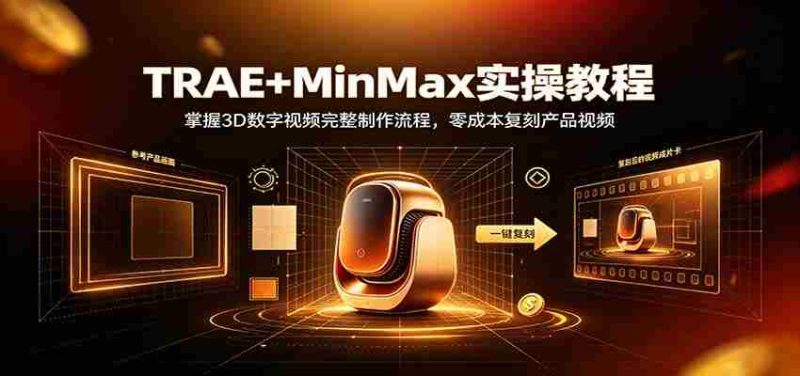 TRAE+MinMax实操教程:3D数字视频完整制作流程,零成本复刻产品视频-一起发