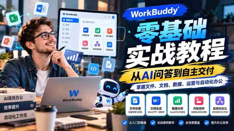 零门槛实操指南:WorkBuddy带你从AI问答入门,轻松驾驭文件、文档、数据运营及自动化办公技巧-一起发